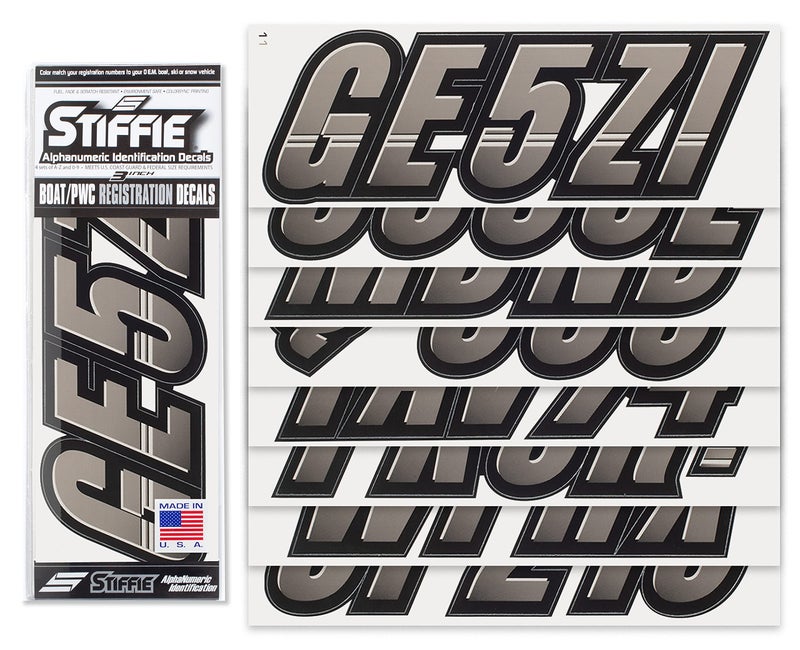 STIFFIE Techtron Charcoal/Black 3" Boat & PWC Registration Decals â€¢ Numbers Letters Stickers - Image 2